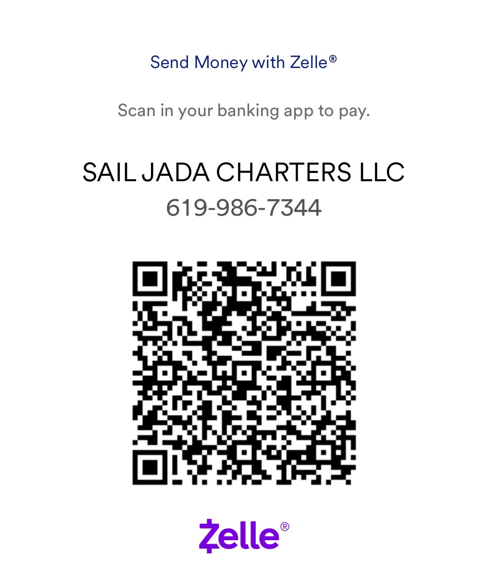 Scan to Zelle $500 to Sail JADA Charters LLC