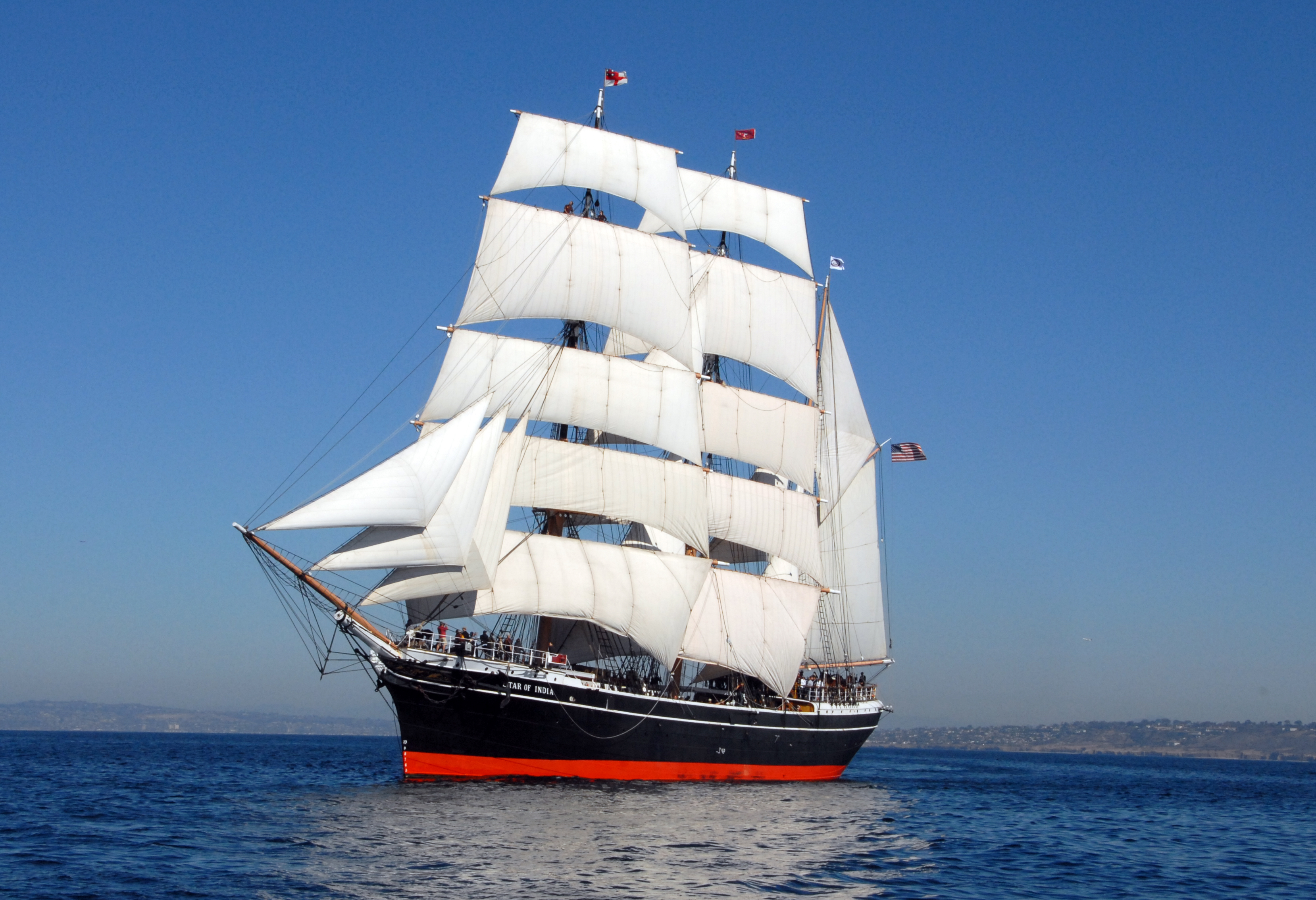 The Star of India sailing on San Diego Bay during her 150th anniversary celebration in November 2013 — the oldest active sailing ship in the world, and a reminder that the working maritime tradition is older than any trade association serving it