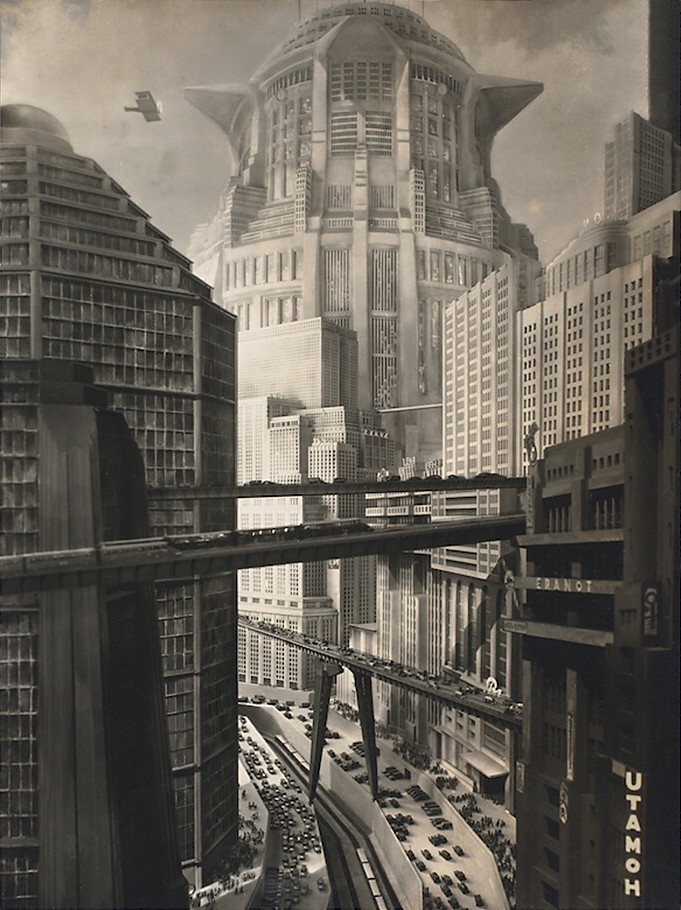 Set photograph from Metropolis (1927), dir. Fritz Lang — showing the scale of UFA studio production and Lang's commitment to architectural spectacle as visual argument