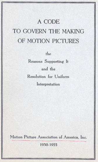 Cover page of the Motion Picture Production Code document, showing the formal typeset title page of the 1930 code